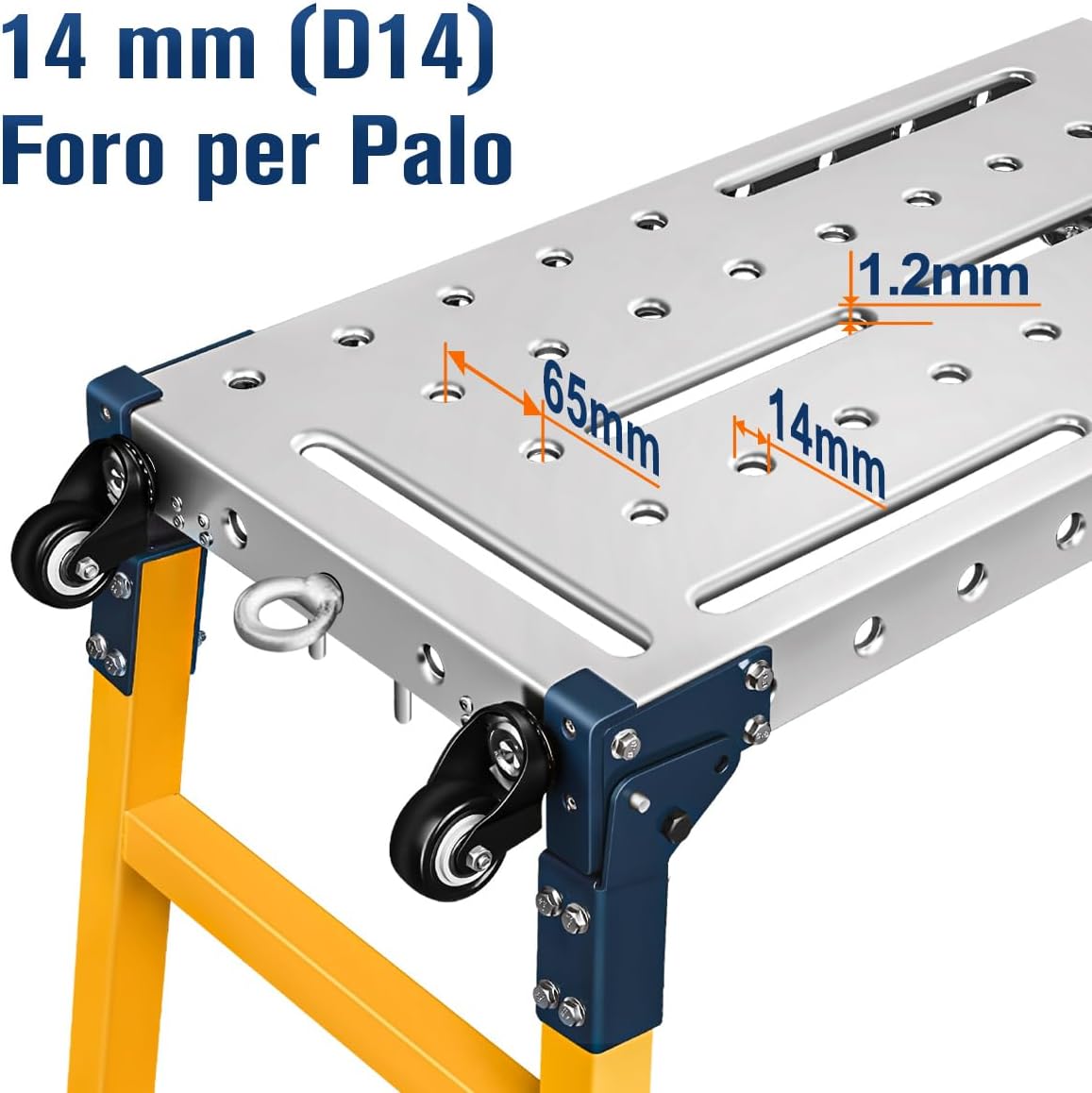 Piattaforma da Lavoro Multifunzione 2-in-1 | Trabattello Portatile Tavolo per Saldatura con Ruote | Lavoro Zincata 36x140 cm | Portata 500 KG