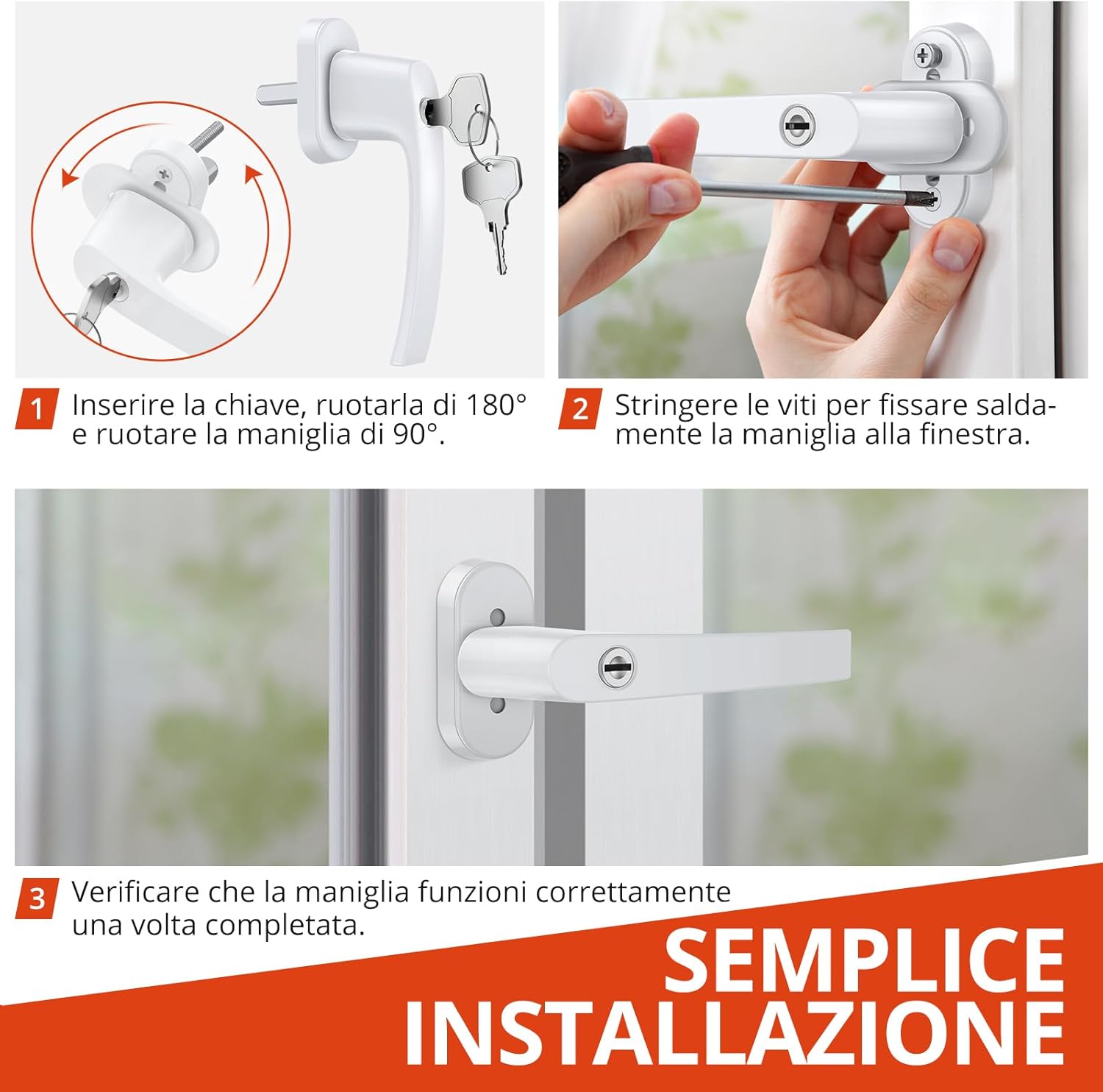 Paio Maniglia Bloccabile per Finestra con 4 Chiavi per Sicurezza Bambini 2PZ Maniglie per Porte Finestre a Battente con Serratura in Lega di Alluminio Mandrino 35mm - Bianco