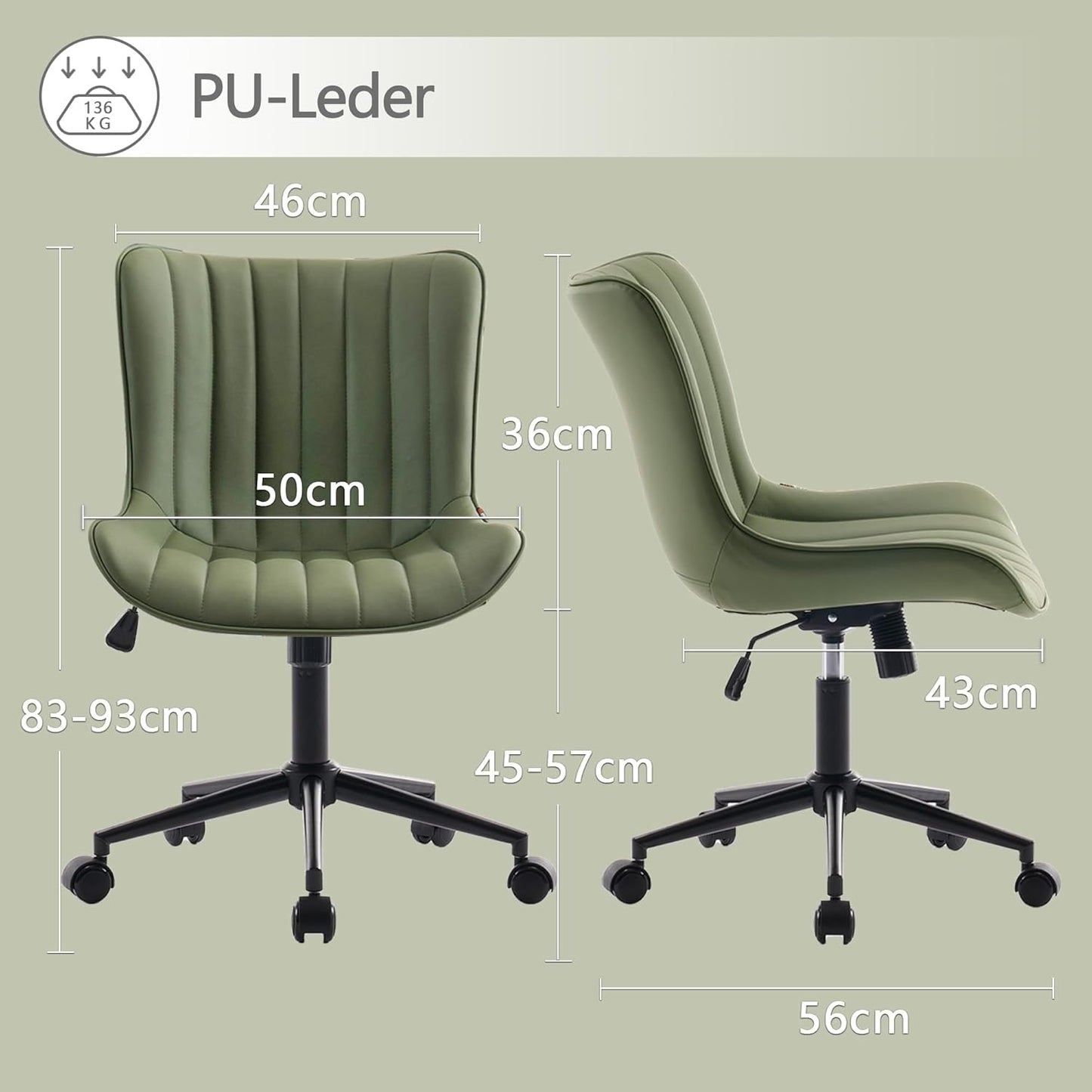 Bürostuhl Ergonomisch, Schreibtischstuhl Höhenverstellbar, Bürostuhl mit PU-Leder & Rollen