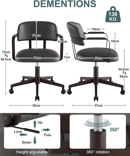 Bürostuhl Leder Aesthetic Schreibtischstuhl Ergonomisch Drehsessel mit Rollen Armlehnen Retro-Sessel Vintage