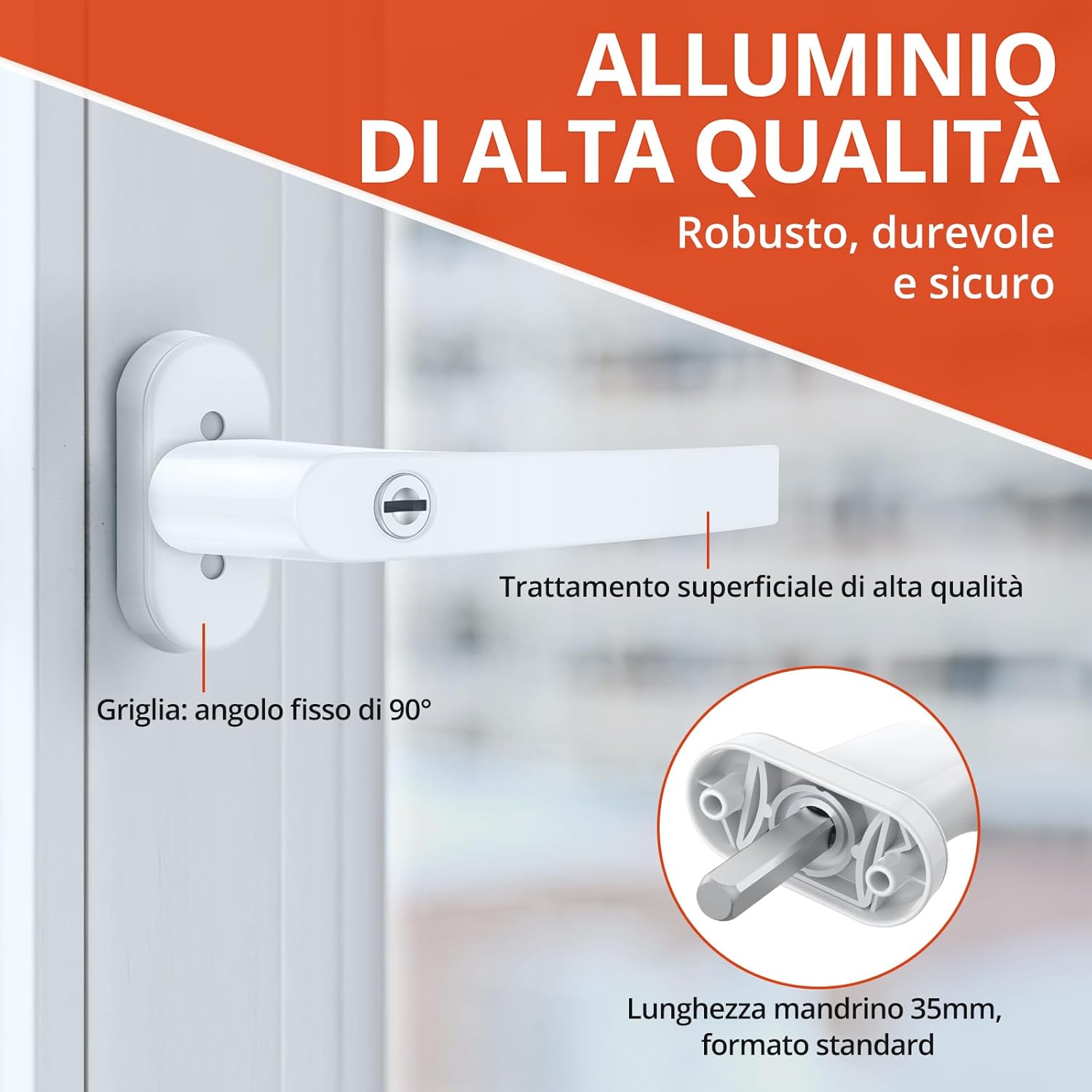 Paio Maniglia Bloccabile per Finestra con 4 Chiavi per Sicurezza Bambini 2PZ Maniglie per Porte Finestre a Battente con Serratura in Lega di Alluminio Mandrino 35mm - Bianco