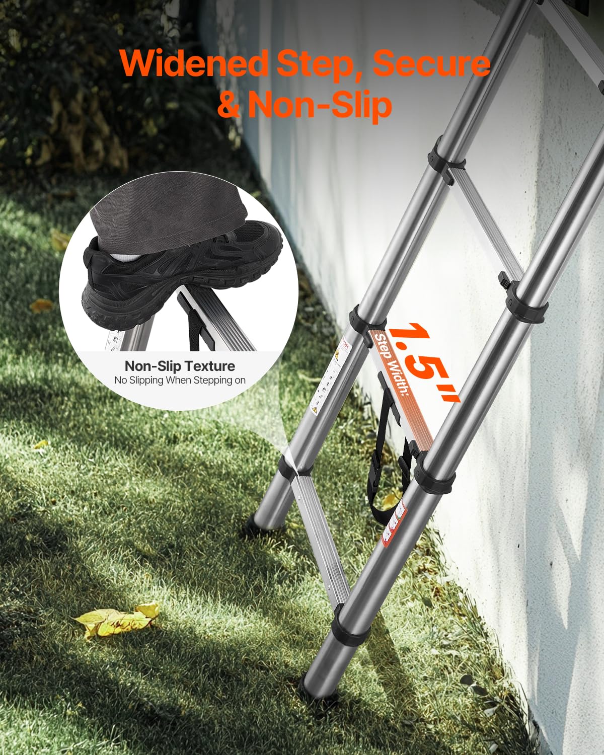 Scala Telescopica Portatili a 9 Gradini, Capacità di Carico di 150 kg Scala Estensibile Leggera in Acciaio Inossidabile da 2540 mm Piedini Antiscivolo, per Casa, Camper, Soffitta