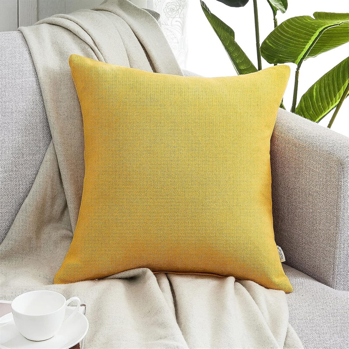 Lot de 2 housses de coussin en chenille jaune moutarde 50 x 50 cm