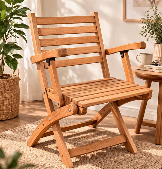 Foldable Oak Armchair | Solid Wood Chair | Handcrafted Wooden Chair | Compact Folding Chair | Modern Kitchen Chair
