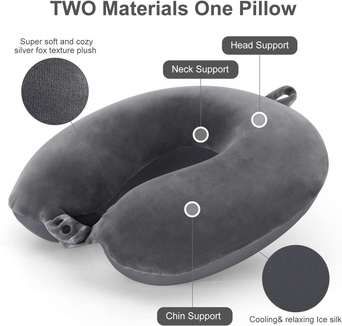 Coussin cervical de voyage réglable double face gris